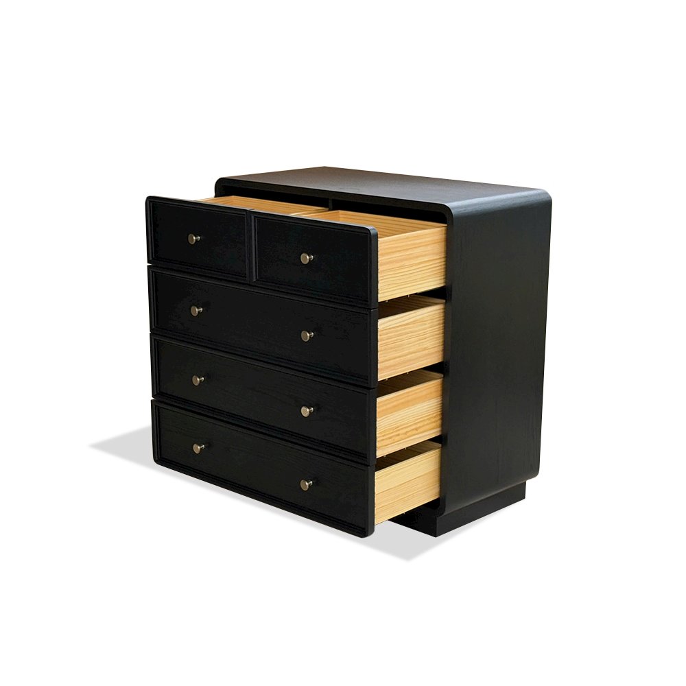 Deco 5 Drawer Dresser, Black Satin color. Picture 3