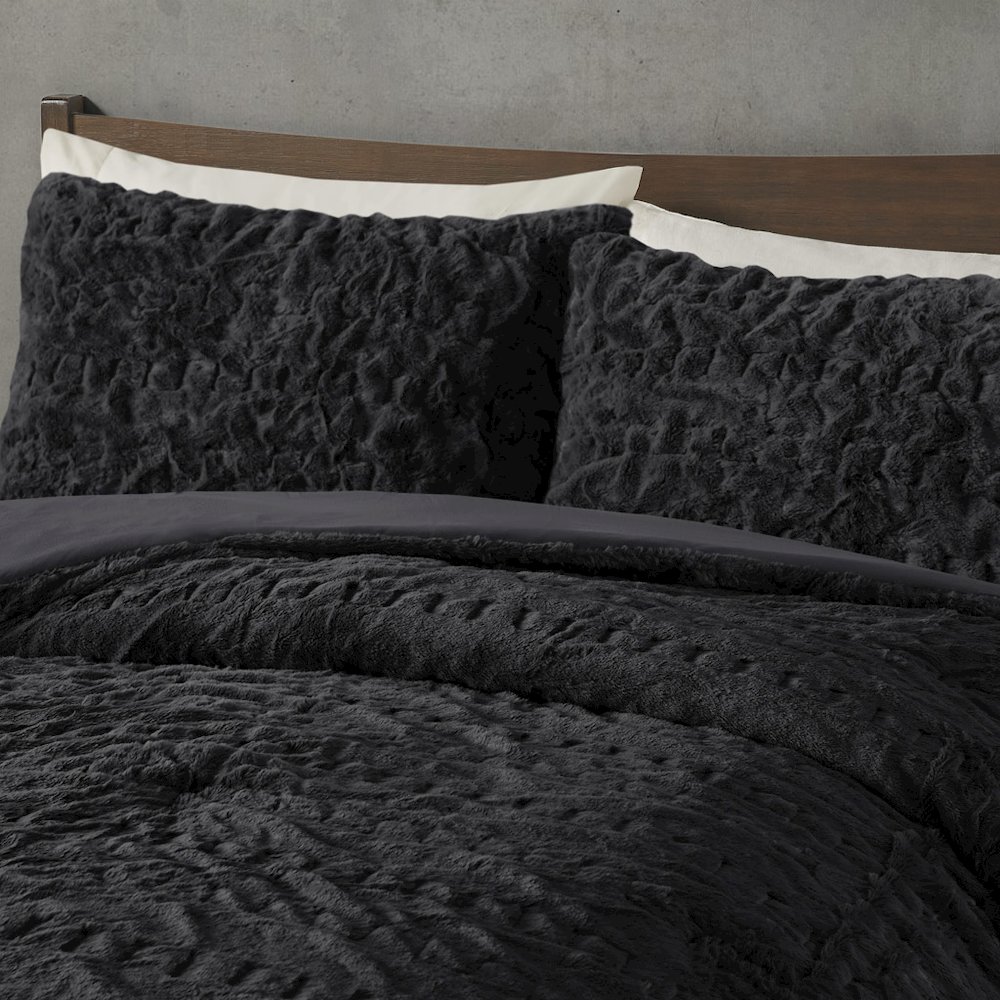 Ruched Fur Down Alternative Comforter Set. Picture 2