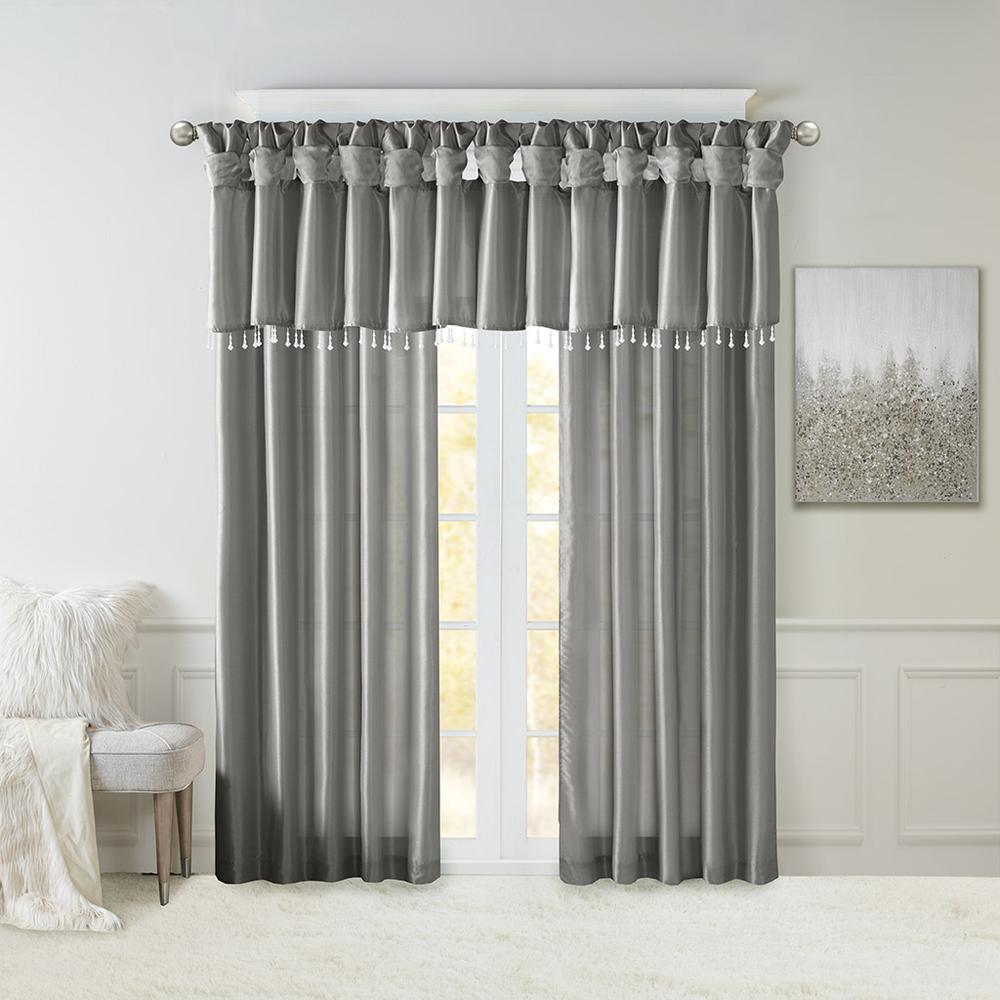 Lightweight Faux Silk Valance With Beads. Picture 2