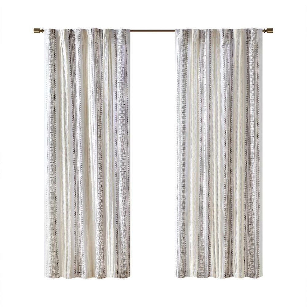Samara Poly Printed Curtain Panel with Tufted Stripe and Lining. Picture 1