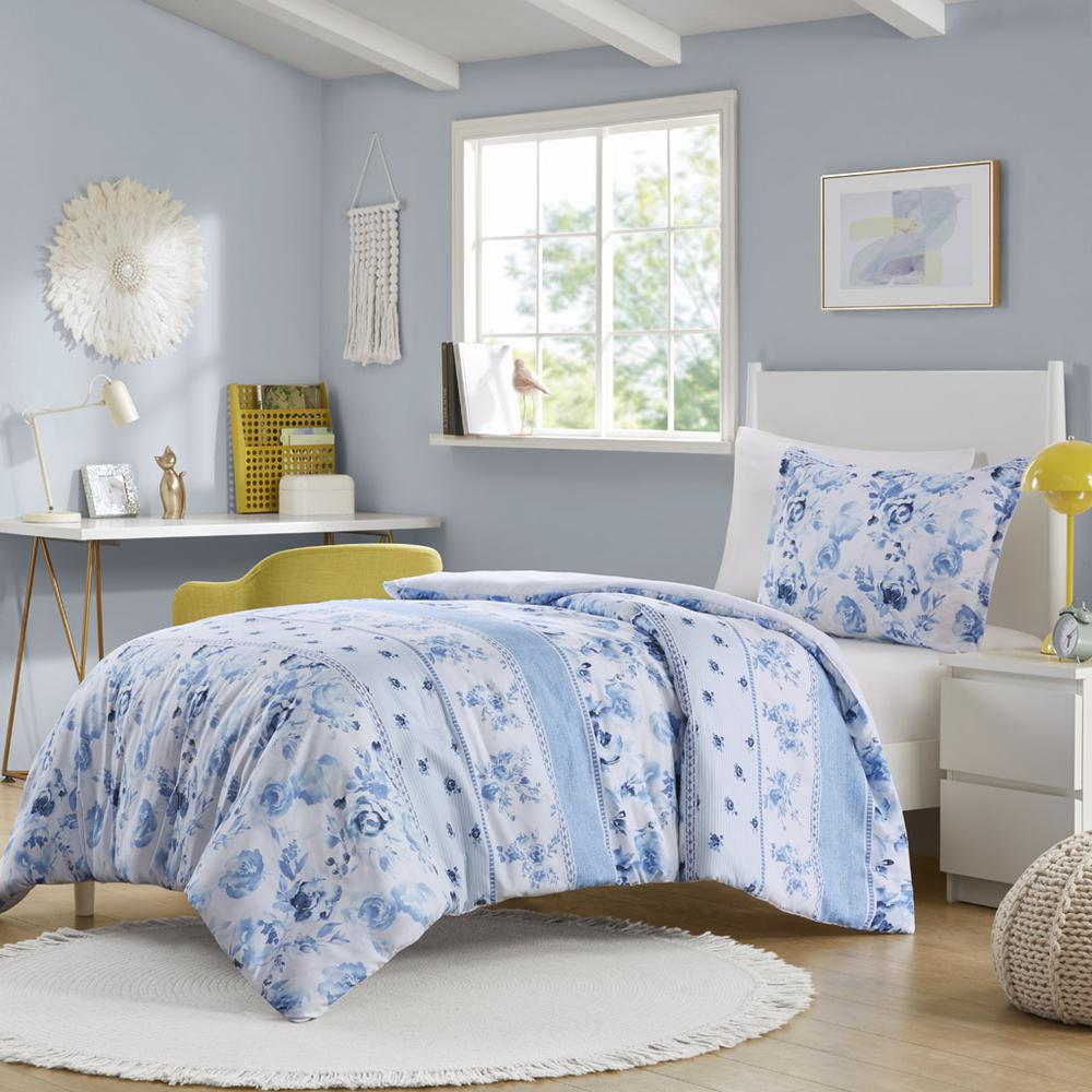 Floral Striped Duvet Cover Set. Picture 3