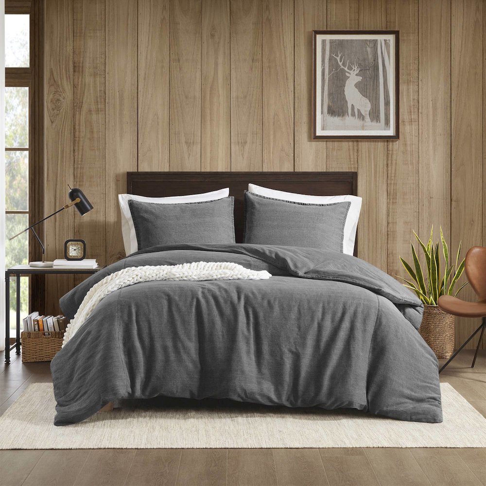 Hudson Twill Washed Duvet Set, Grey color. Picture 1