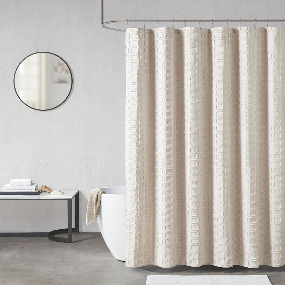 Woven Clipped Solid Shower Curtain. Picture 4