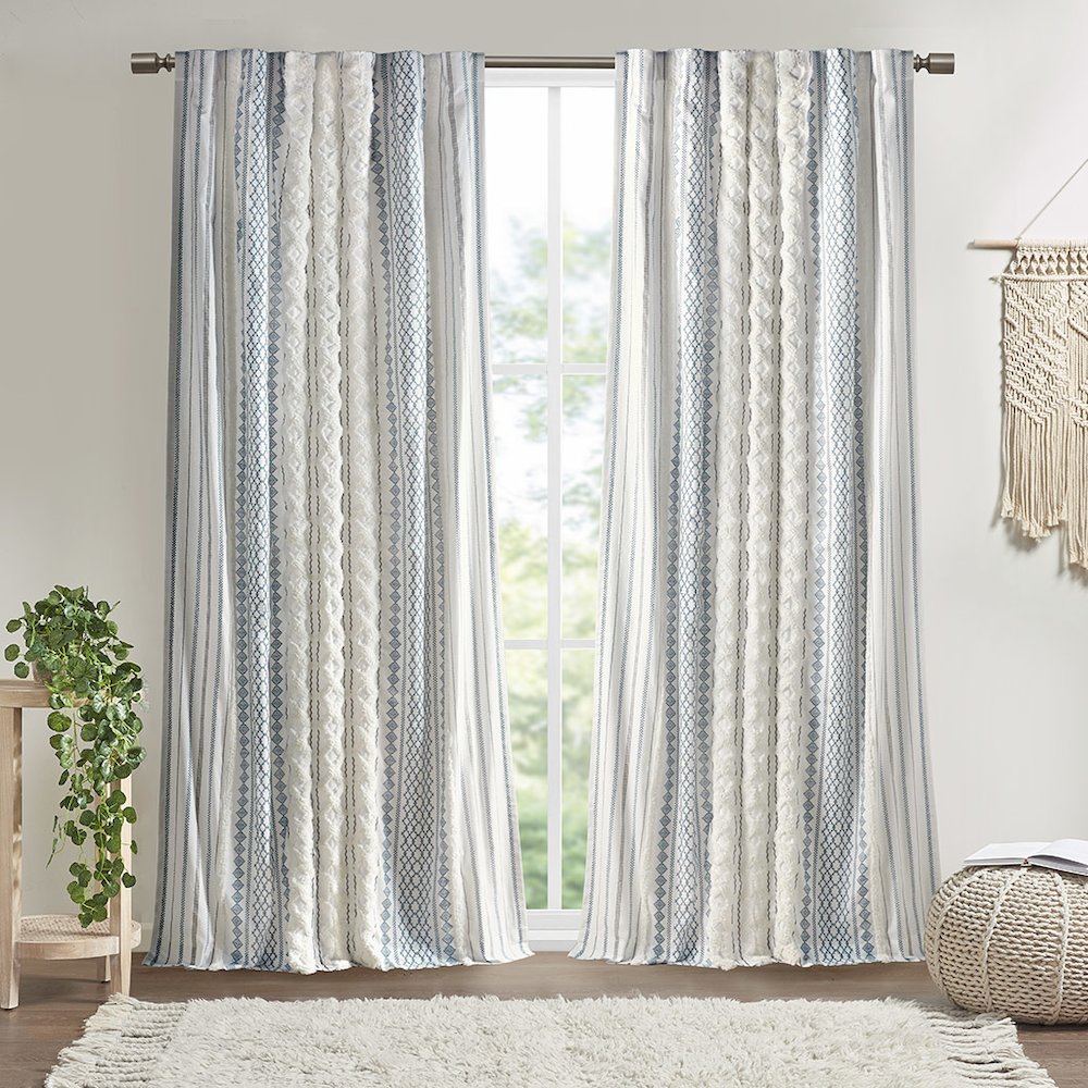 Cotton Printed Curtain Panel with Chenille Stripe and Lining. Picture 1