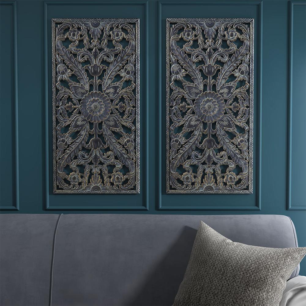 Distressed Carved Wood 2-piece Wall Decor Set. Picture 3