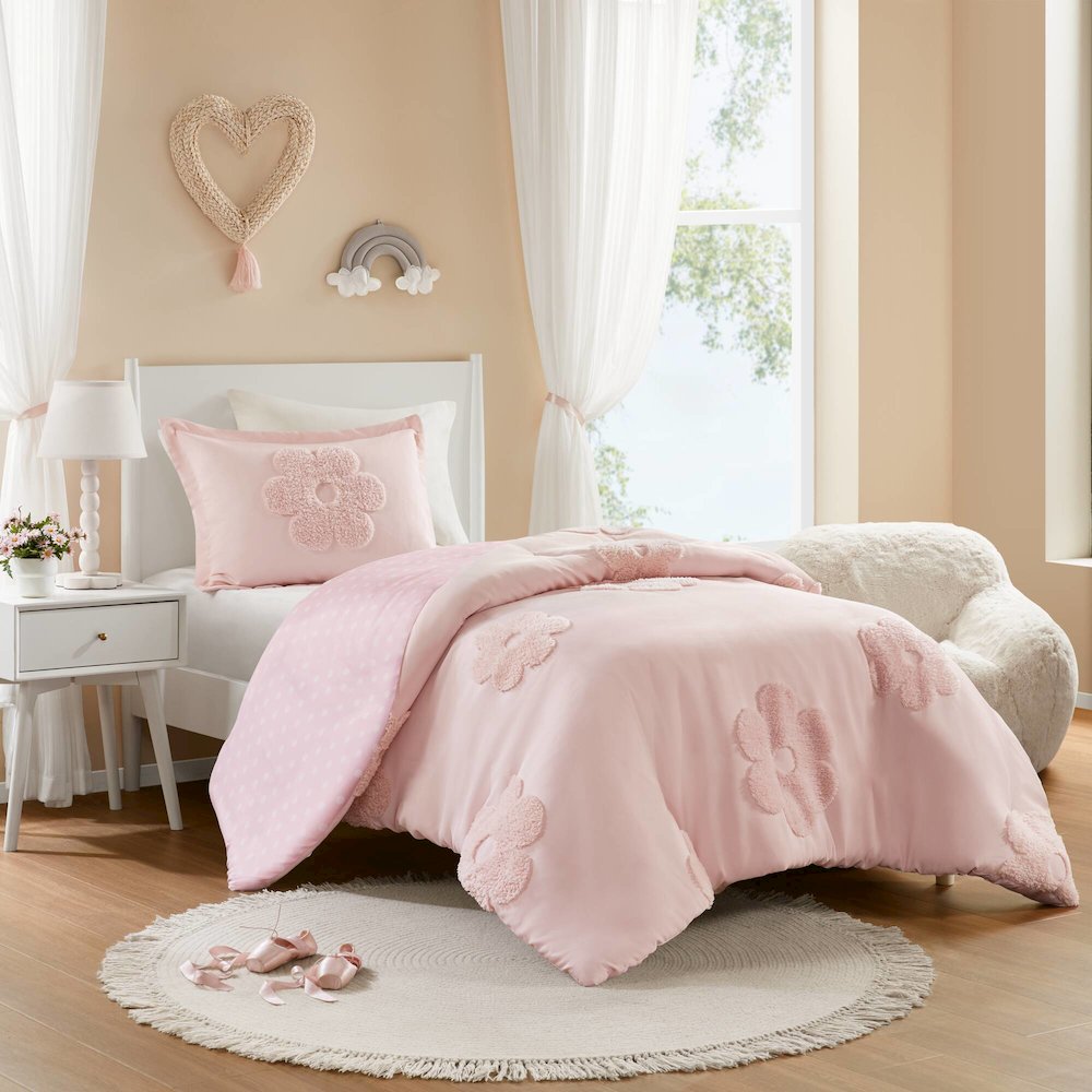 Floral Reversible Tufted Chenille Duvet Cover Set. Picture 1