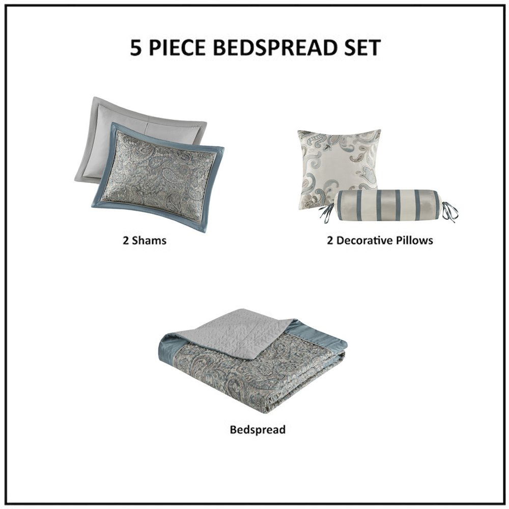 5 Piece Jacquard Bedspread Set with Throw Pillows. Picture 5