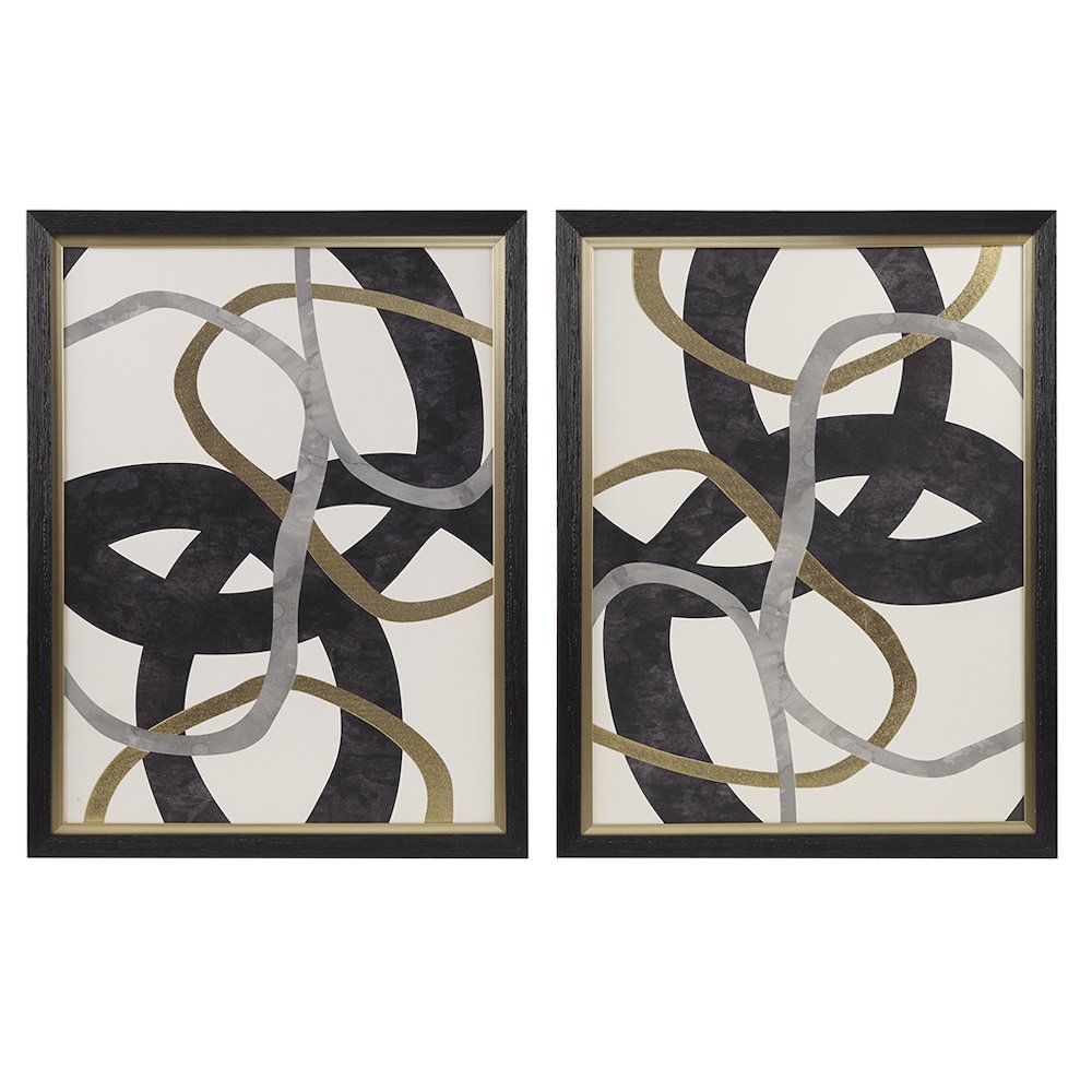 Gold Foil Abstract 2-piece Framed Canvas Wall Art Set. Picture 4