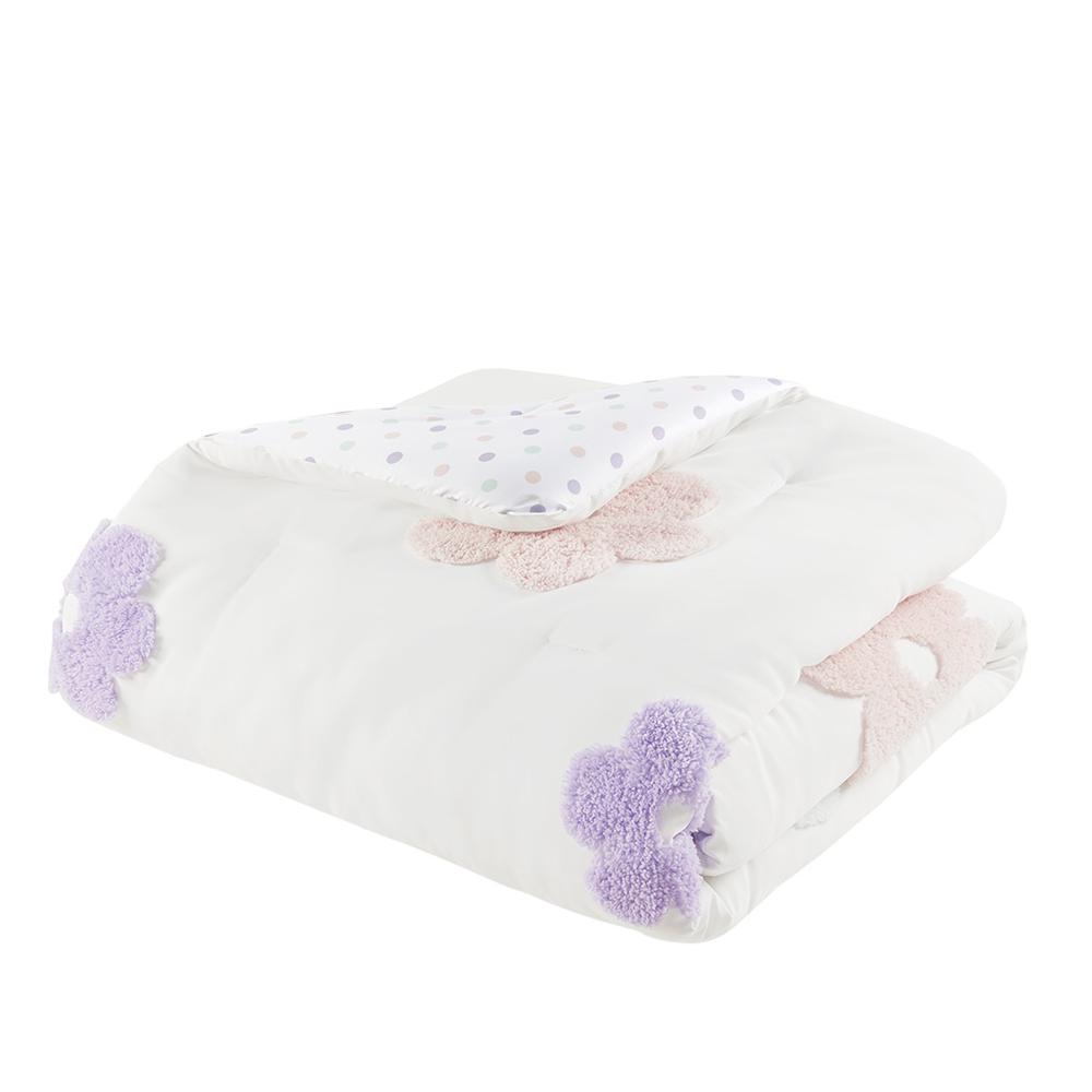 Floral Reversible Tufted Chenille Comforter Set with Flower Throw Pillow. Picture 3