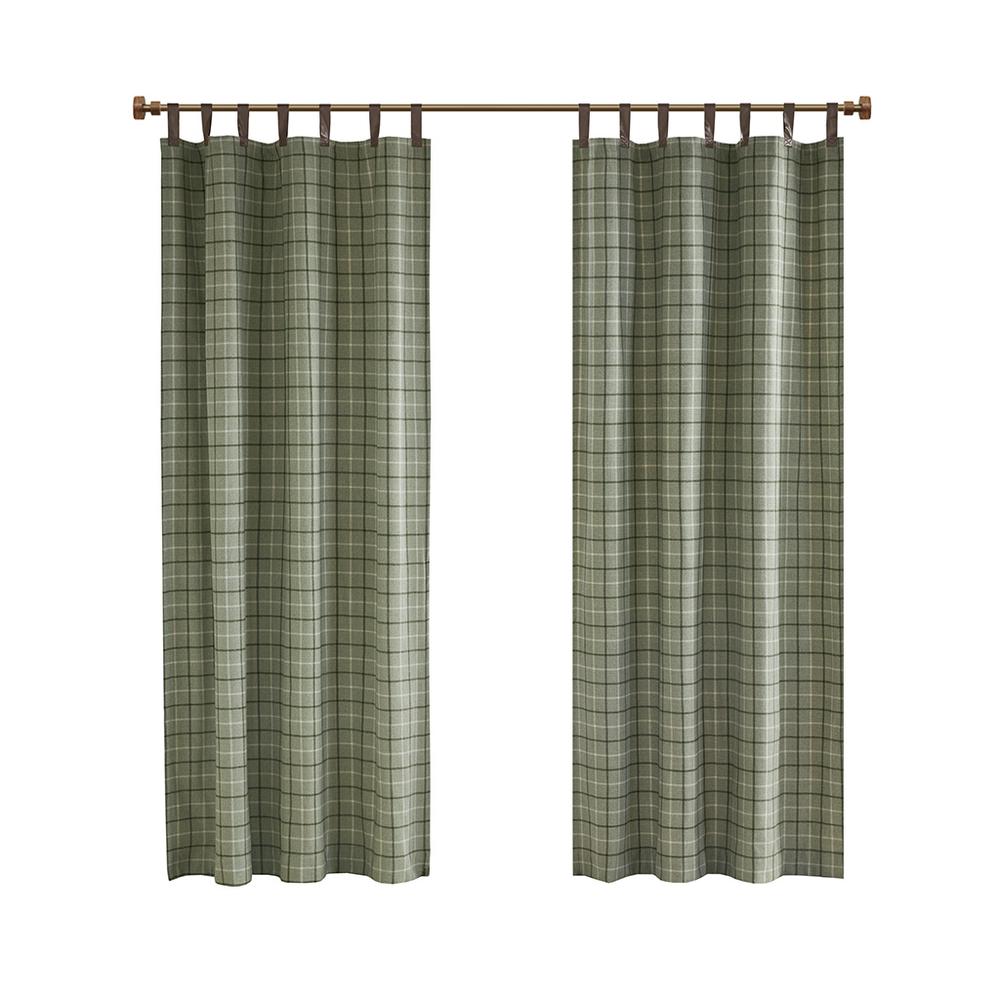 Plaid Faux Leather Tab Top Curtain Panel with Fleece Lining. Picture 1