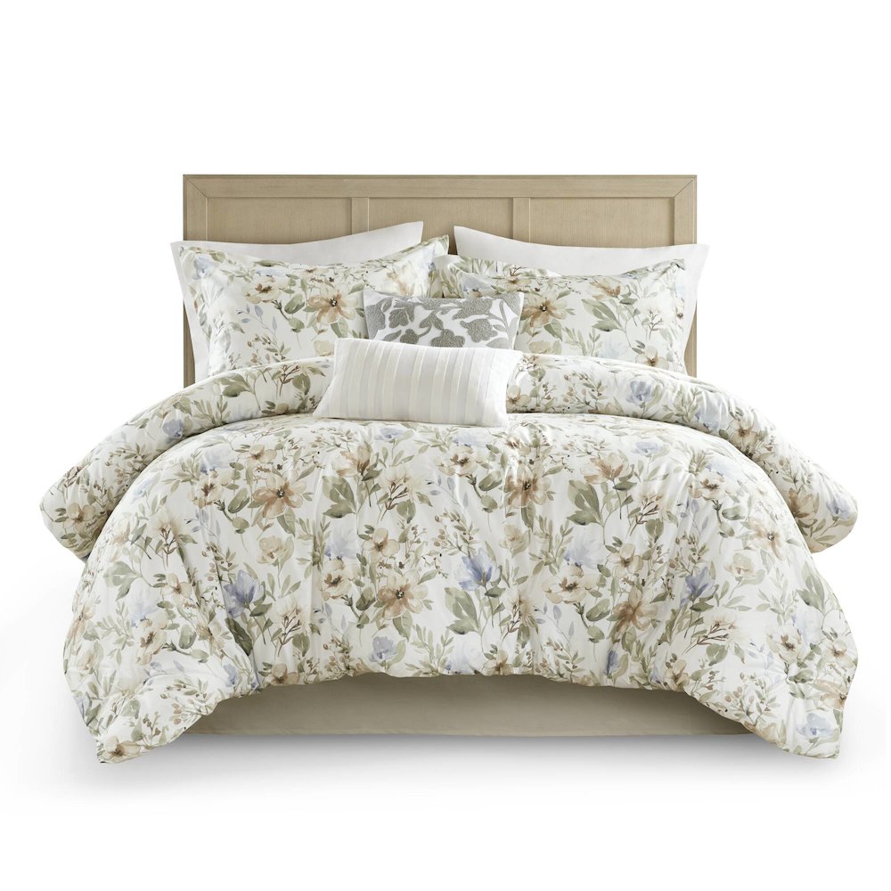 6 Piece Cotton Sateen Print Oversized Comforter Set. Picture 1