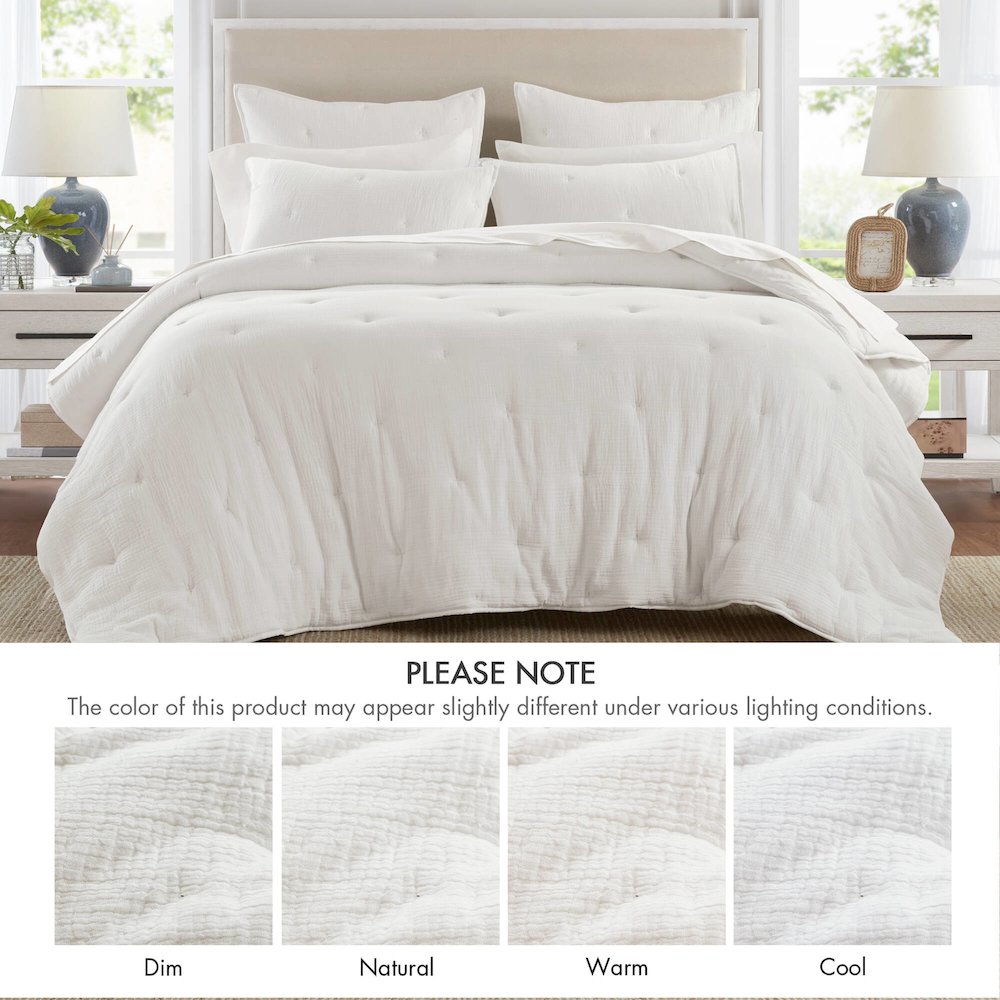 Breeze Cotton Gauze  Embroidered Quilt Set, White color. Picture 4