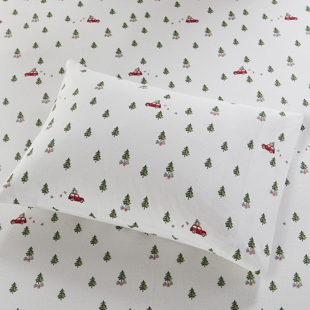 Cotton Flannel Sheet Set, Green Tree Trip color. Picture 1