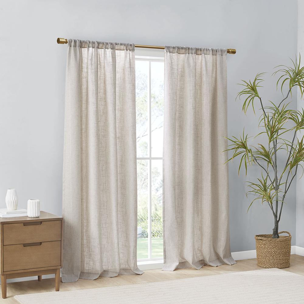 Linen Blend Light Filtering Curtain Panel Pair. Picture 1