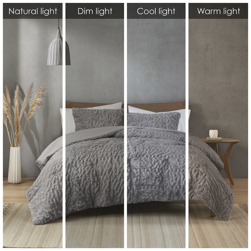 Ruched Fur Down Alternative Comforter Set. Picture 1