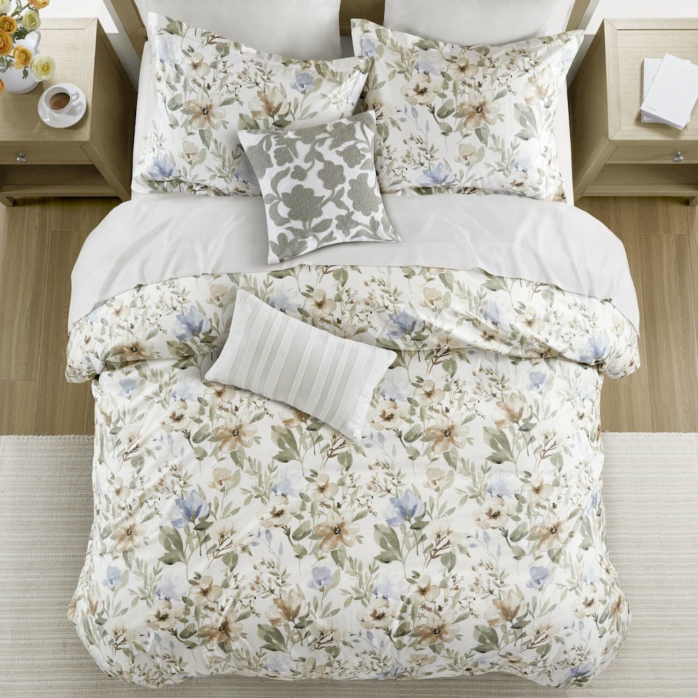 Herbal 5 Piece Cotton Sateen Print Duvet Set, Multi color. Picture 3