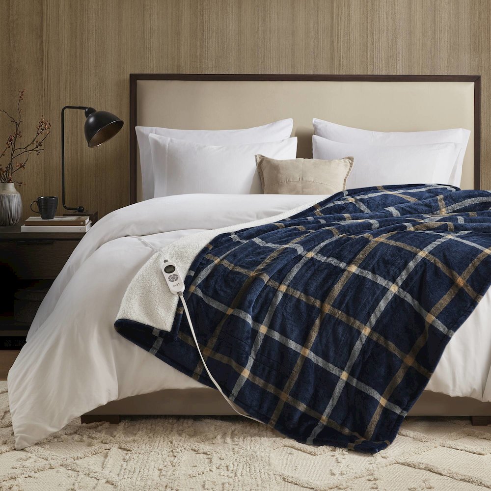 Print Plush to Sherpa Heated Throw. Picture 5