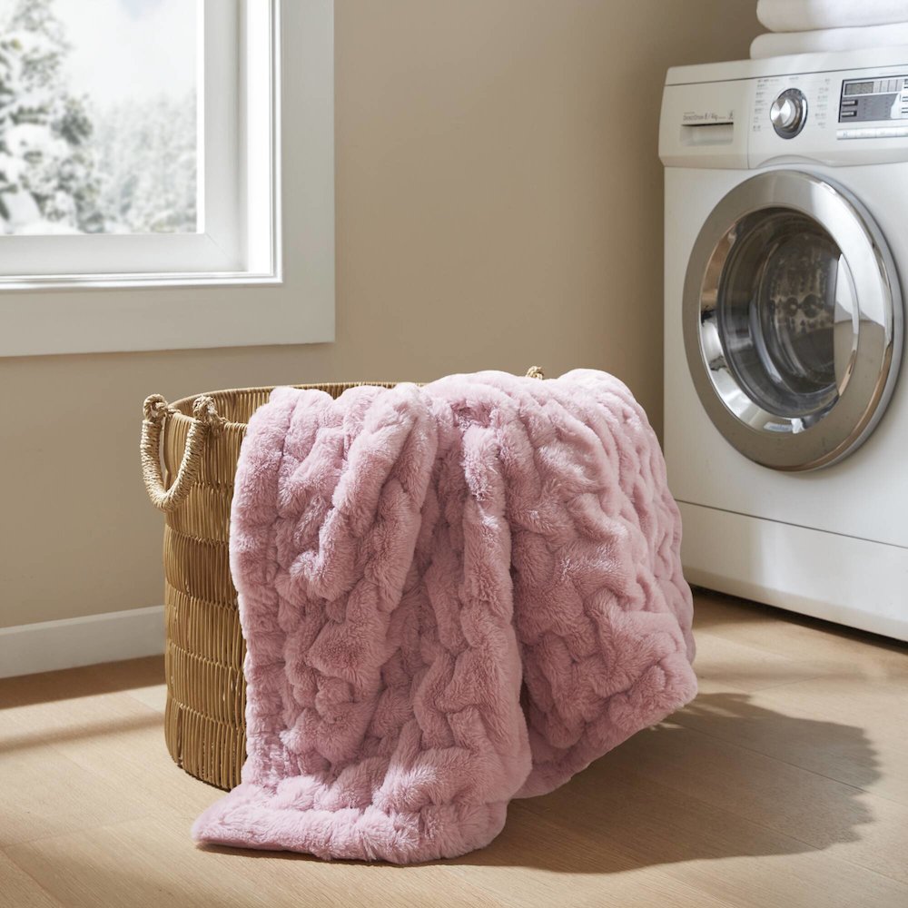Ruched Fur Faux Fur Throw, Pink color. Picture 4