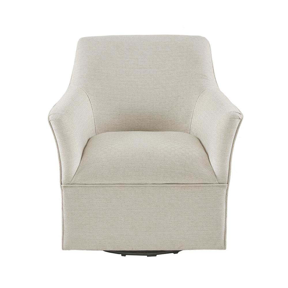 Beige Swivel Rocker Recliner Chair with Upholstered Seat and Back. Picture 1