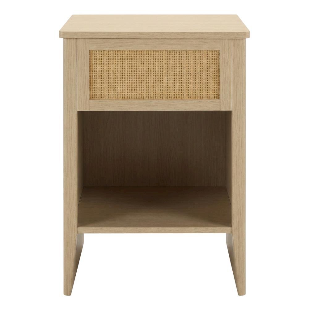 Rattan Accent Side Table with Drawer Storage and Open Shelf. Picture 4