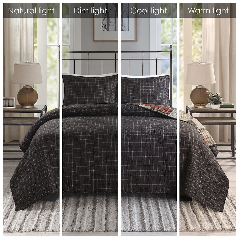 Timber 3 Piece Reversible Printed Quilt Set, Red/Black color. Picture 5