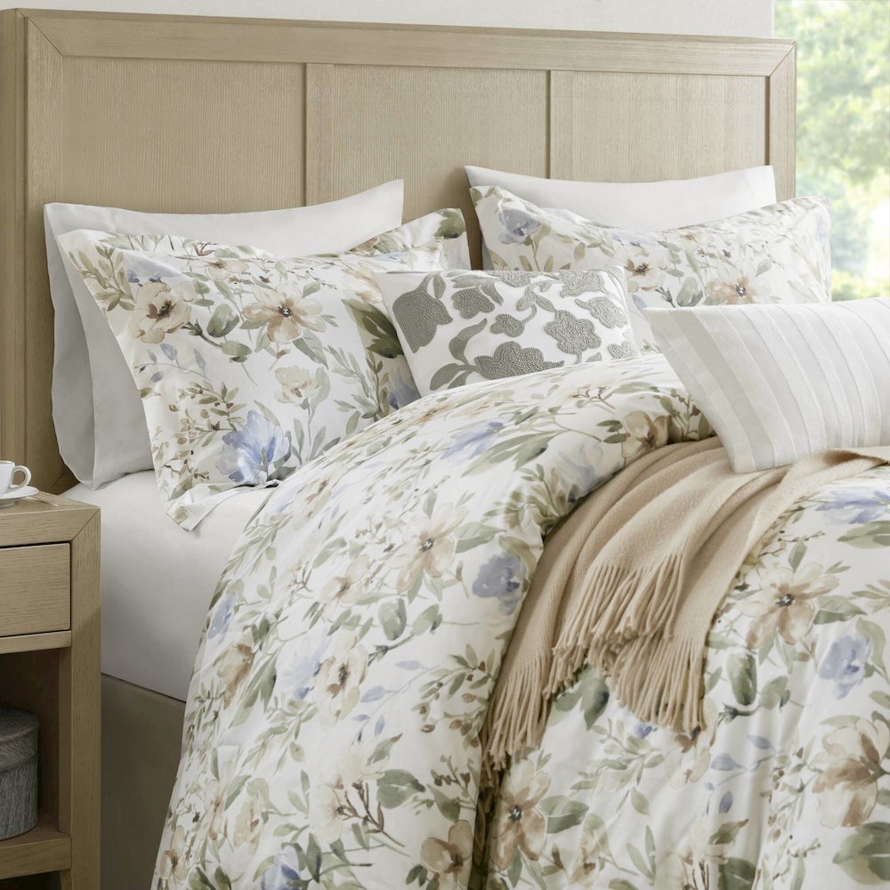 Herbal 5 Piece Cotton Sateen Print Duvet Set, Multi color. Picture 4