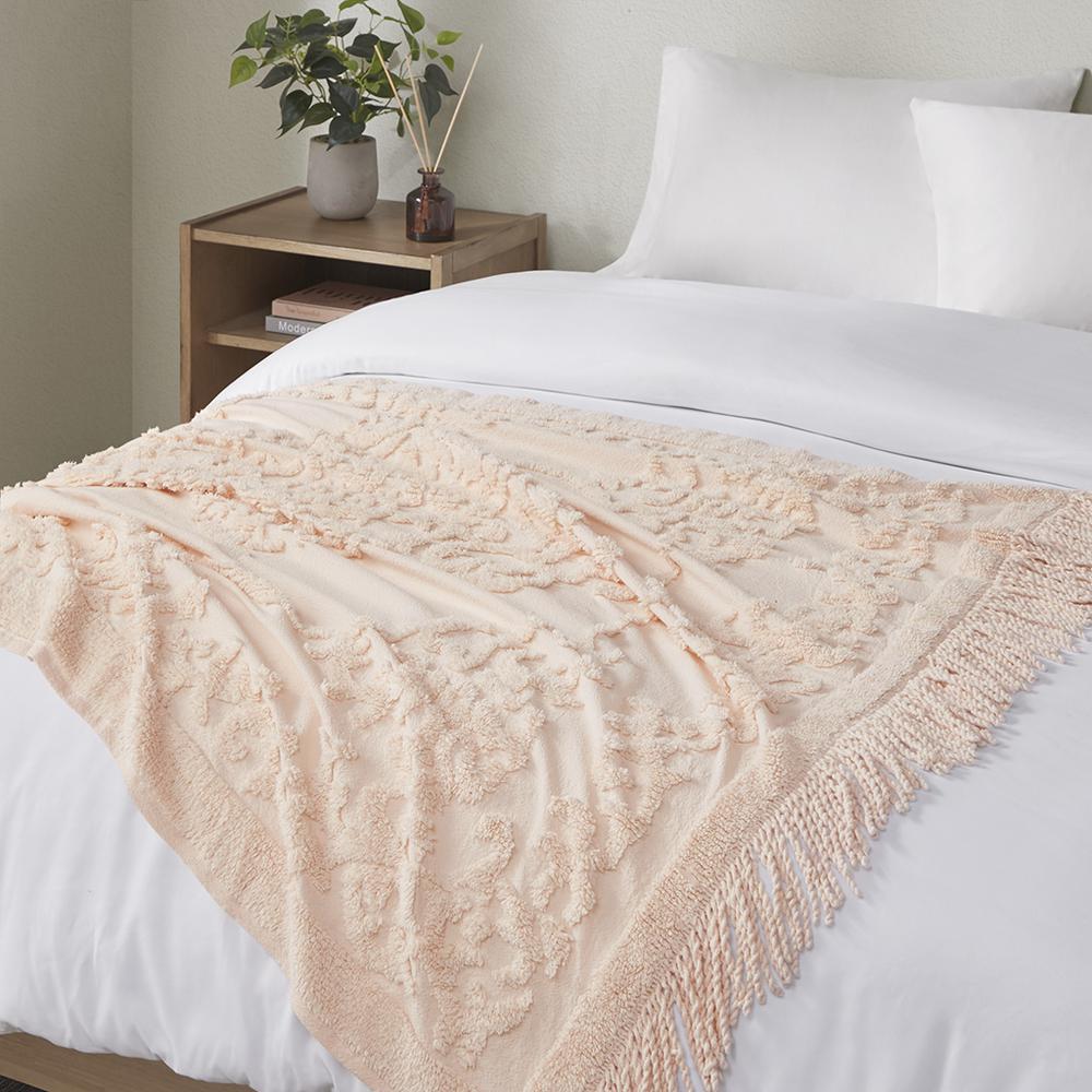 100% Cotton Tufted Chenille Lightweight Throw With Fringe Tassel 50" x 60". Picture 3