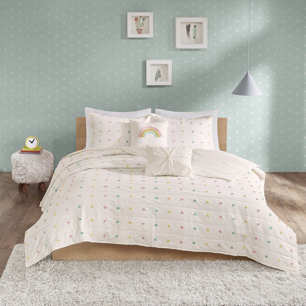 Pom Pom Cotton Jacquard Quilt Set with Throw Pillows. Picture 1