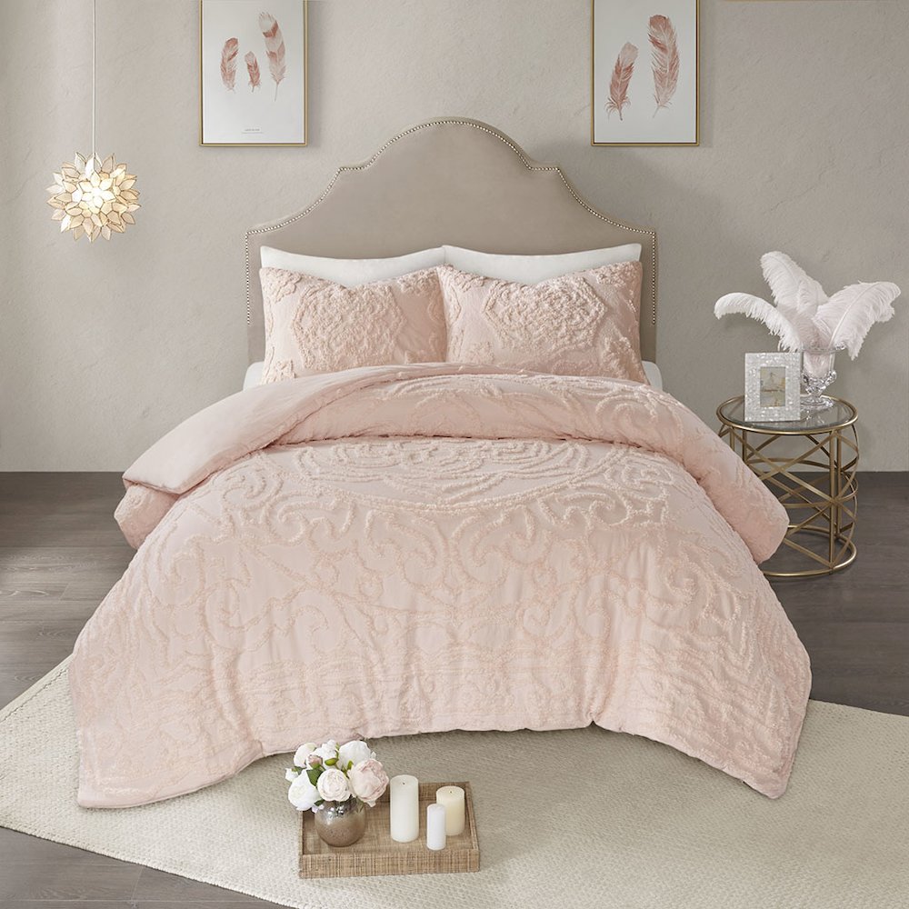 3-Piece Tufted Cotton Chenille Medallion Duvet Cover Set. Picture 5