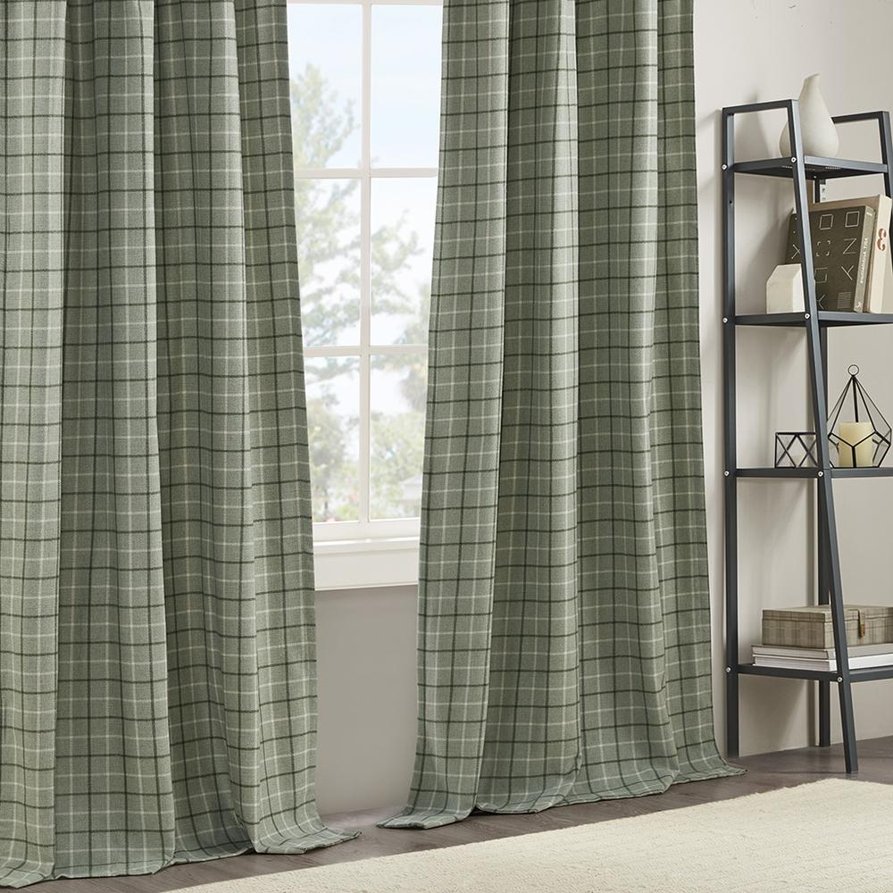 Plaid Faux Leather Tab Top Curtain Panel with Fleece Lining. Picture 5