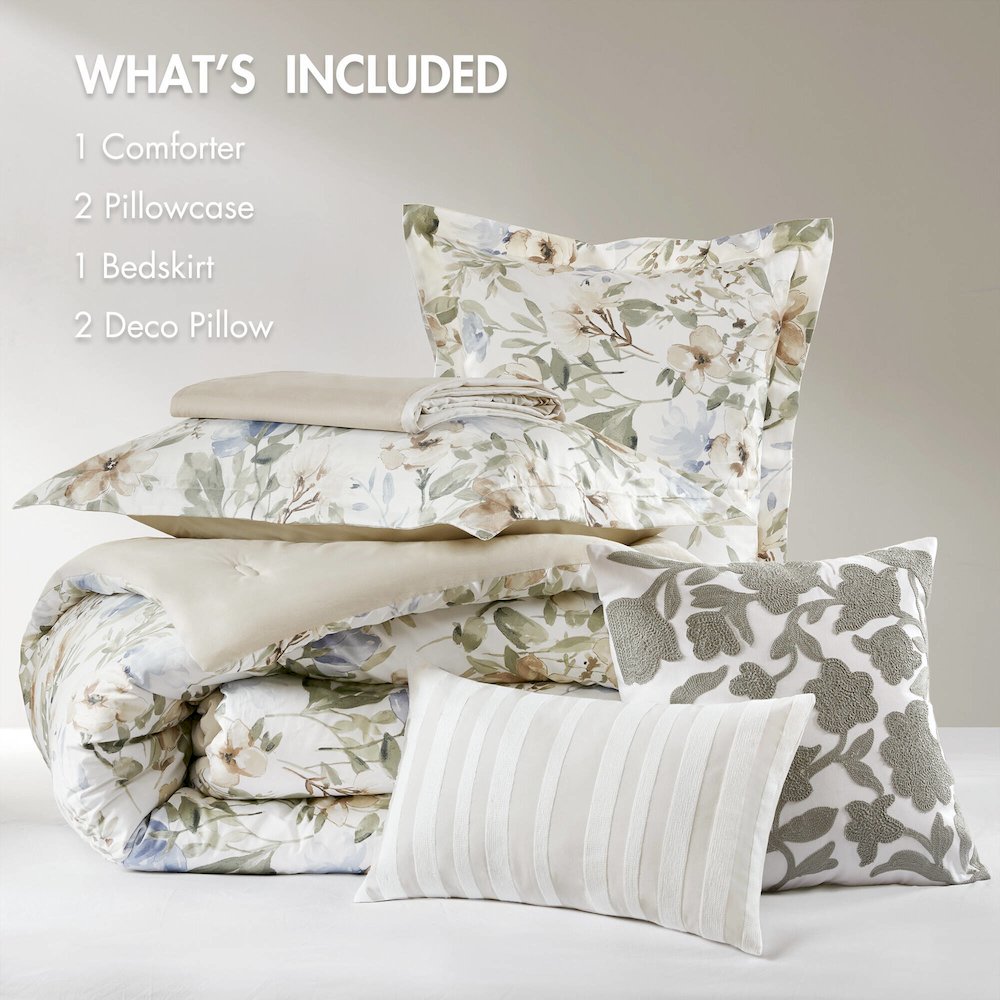 6 Piece Cotton Sateen Print Oversized Comforter Set. Picture 5