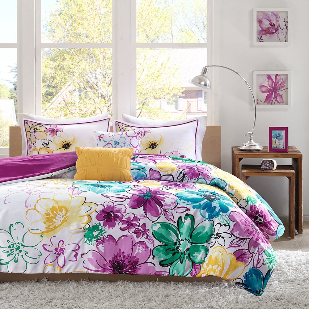 Olivia Floral Comforter Set, Blue color. Picture 3