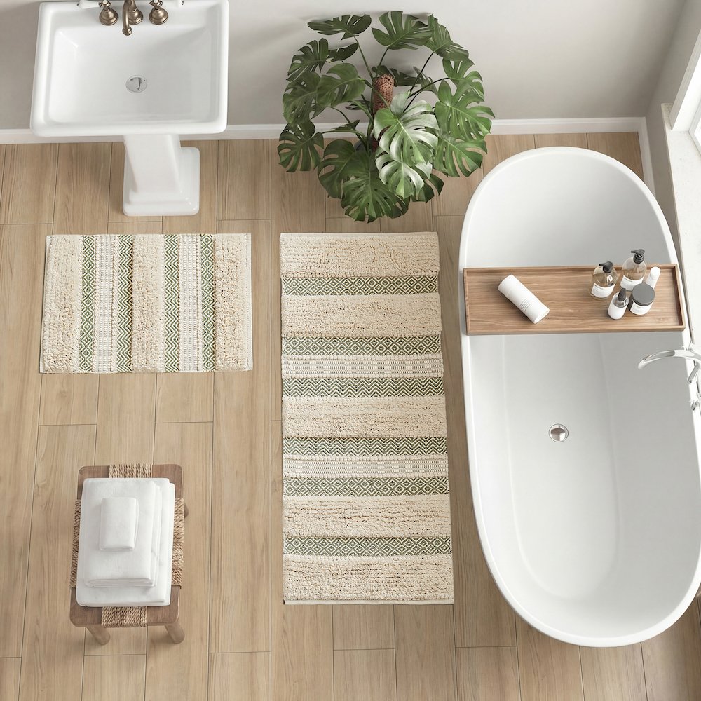 Asher Woven Texture Stripe Bath Rug. Picture 1