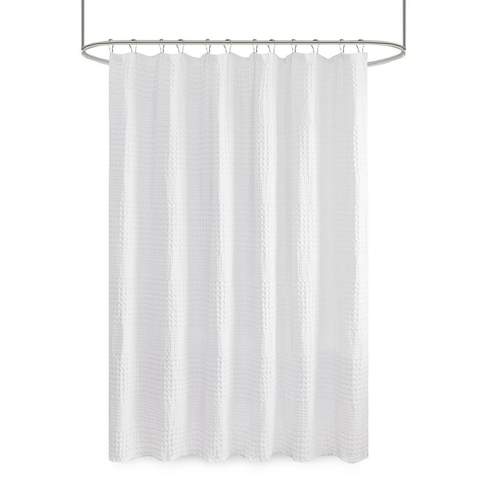 Super Waffle Textured Solid Shower Curtain. Picture 2