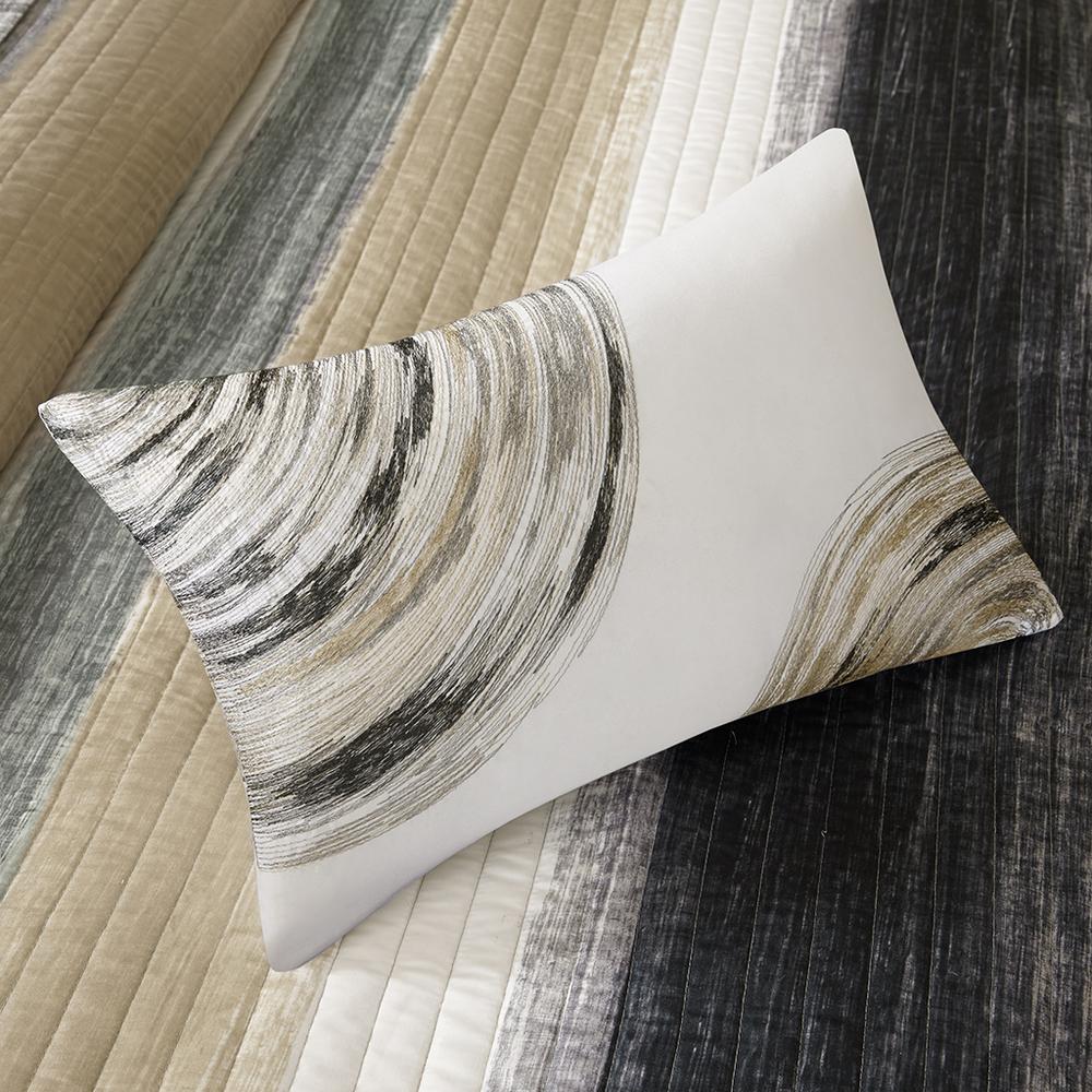 Saben 6 Piece Quilt Set with Cotton Bed Sheets, Taupe color. Picture 2