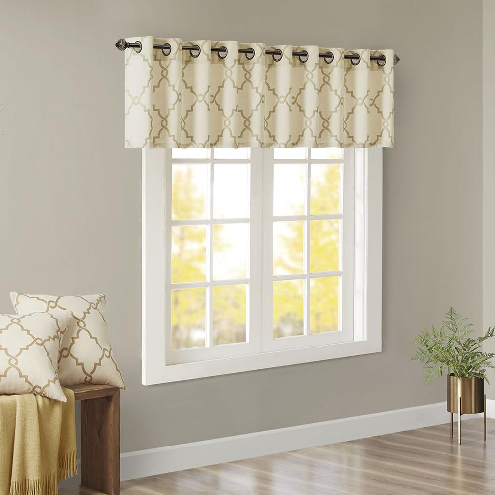 Fretwork Print Grommet Top Window Valance. Picture 1