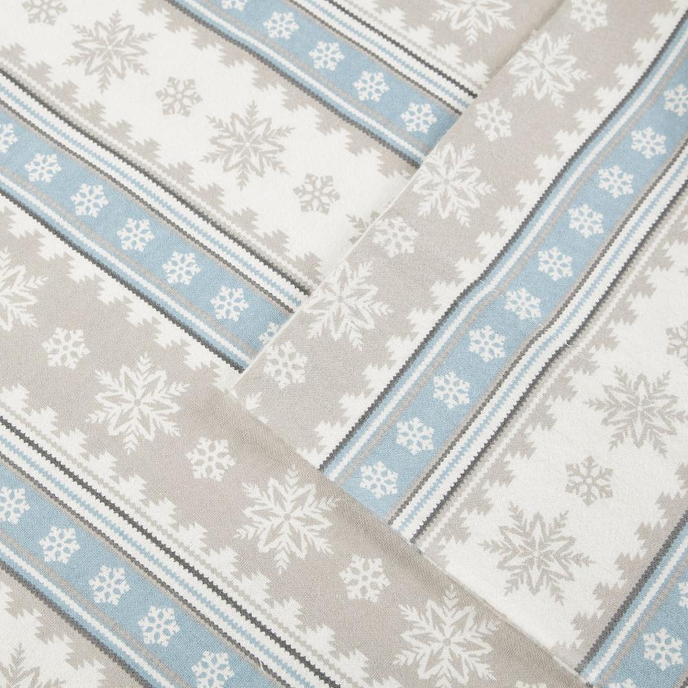 Flannel Sheet Set, Blue Snowflake color. Picture 5