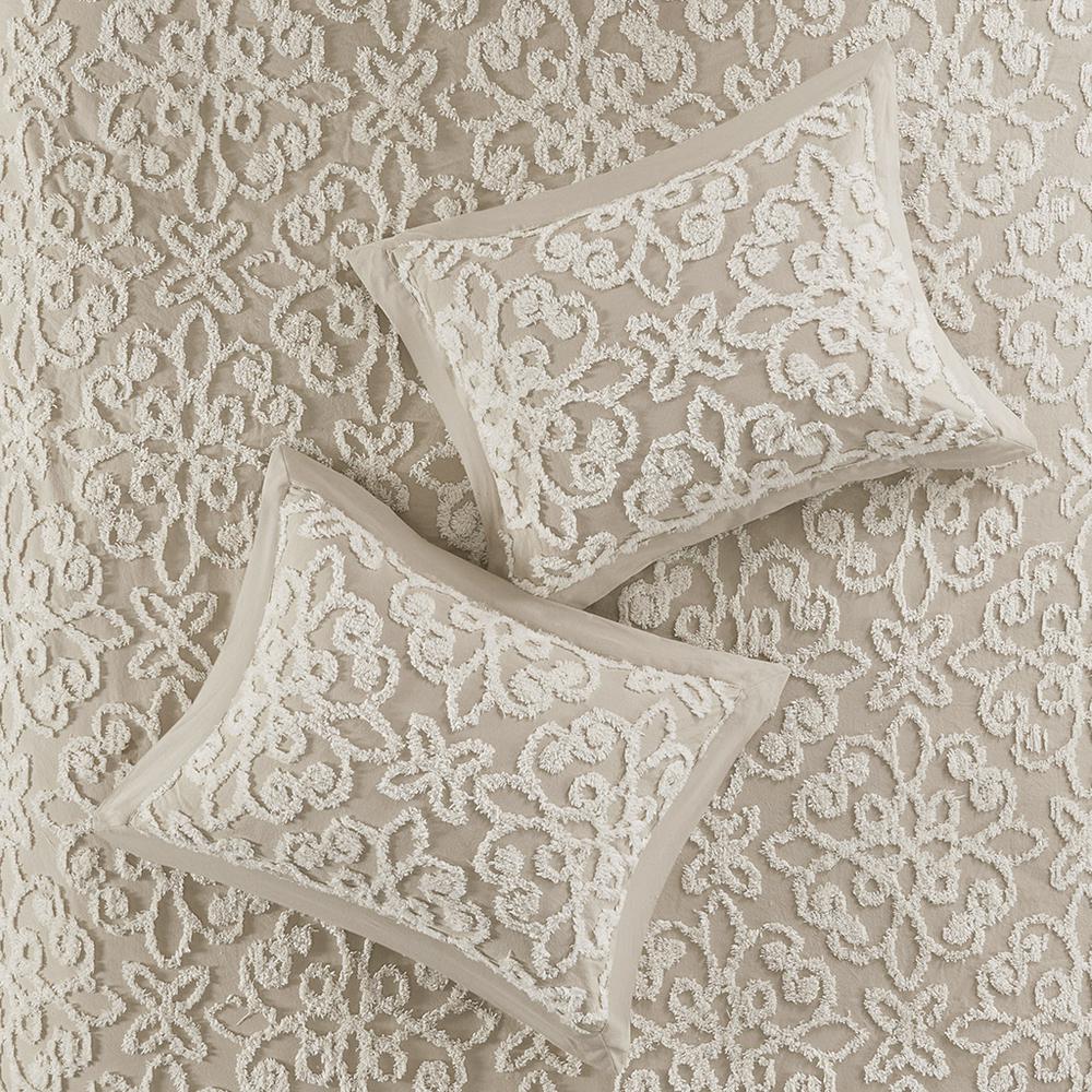 Sabrina 3 piece Tufted Cotton  bedspread  set, Taupe color. Picture 5