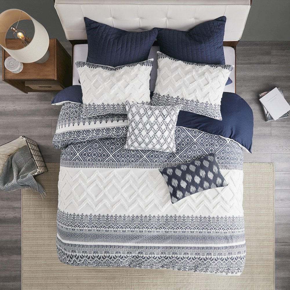 Camila Cotton Quilted Euro Sham, Navy color. Picture 5