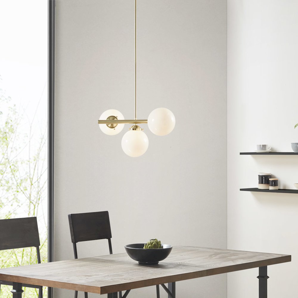 3-Light Chandelier with Frosted Glass Globe Bulbs. Picture 3