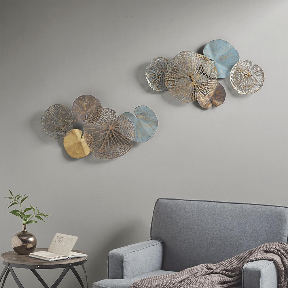Multi-colored Lily Pad Leaves 2-piece Metal Wall Decor Set. Picture 5