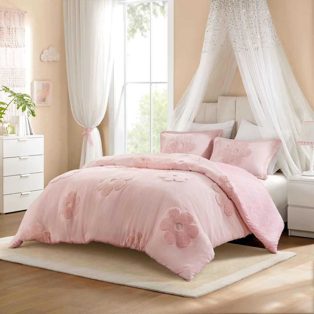 Floral Reversible Tufted Chenille Duvet Cover Set. Picture 2