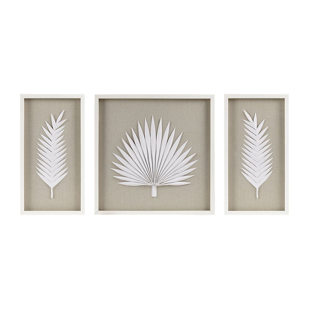 Framed Rice Paper Palm Leaves 3-piece Shadowbox Wall Decor Set. Picture 4