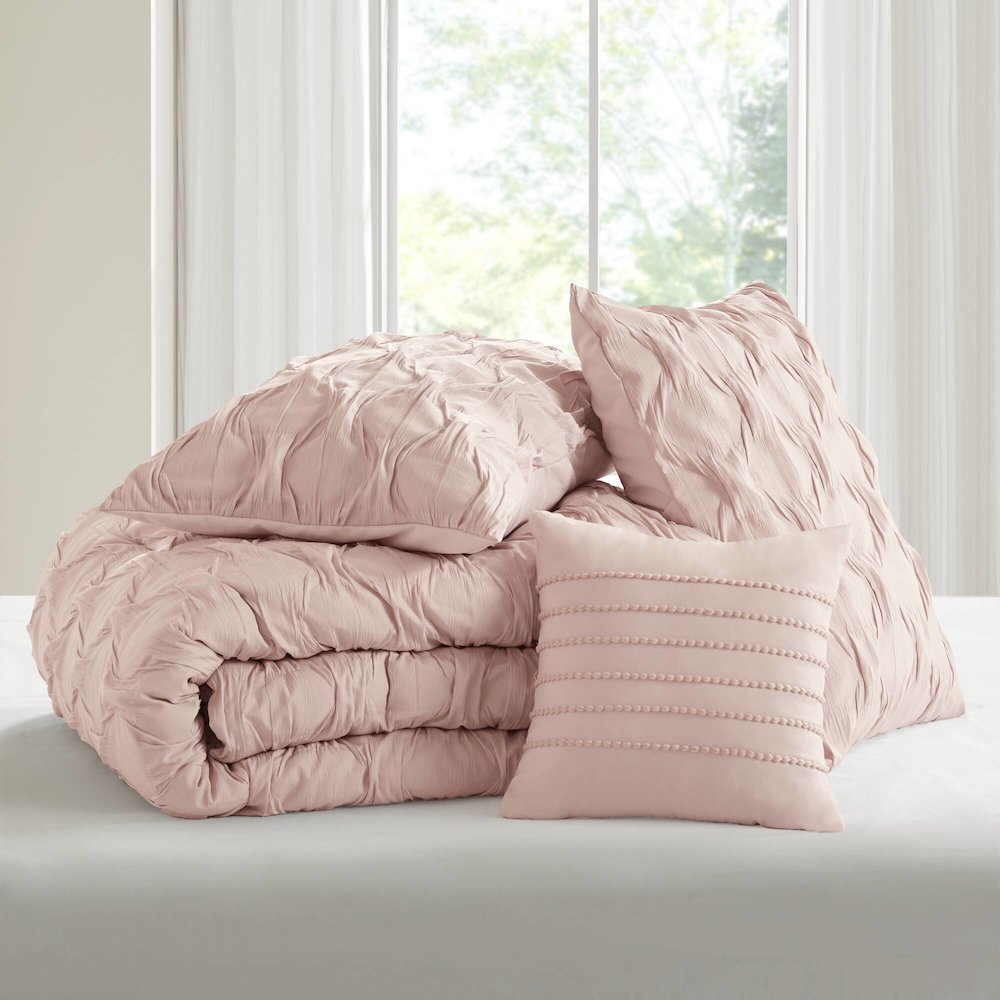 Bailey Diamond Pucker Woven Comforter Set, Pink color. Picture 5