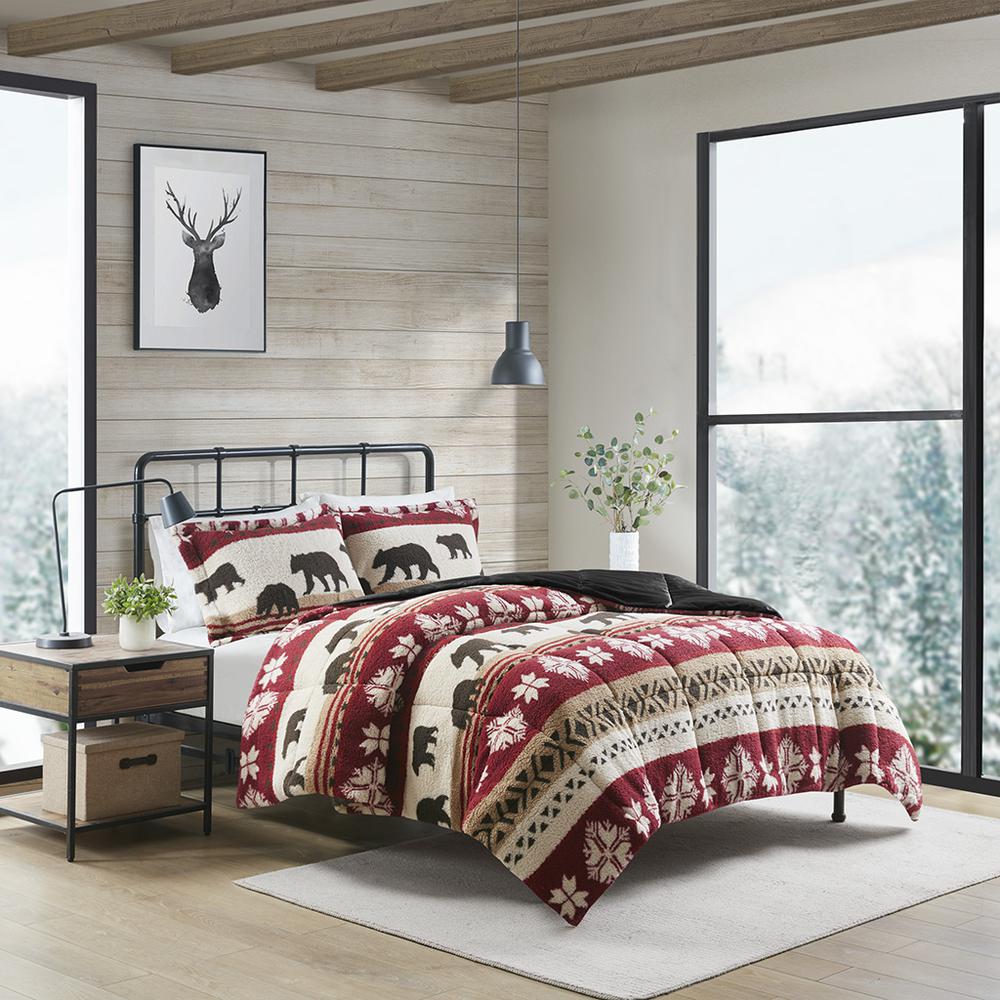 Tunbridge Print Sherpa Comforter Set, Red/Black color. Picture 4