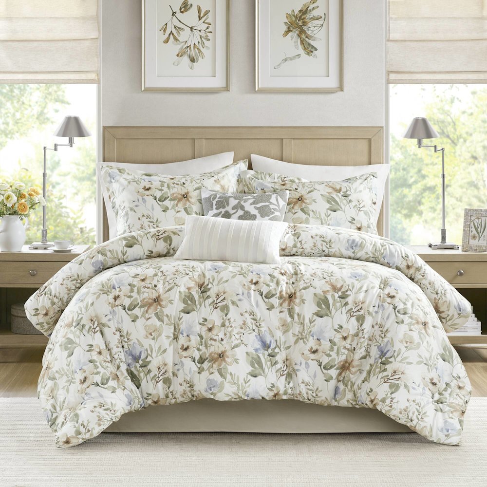 6 Piece Cotton Sateen Print Oversized Comforter Set. Picture 4