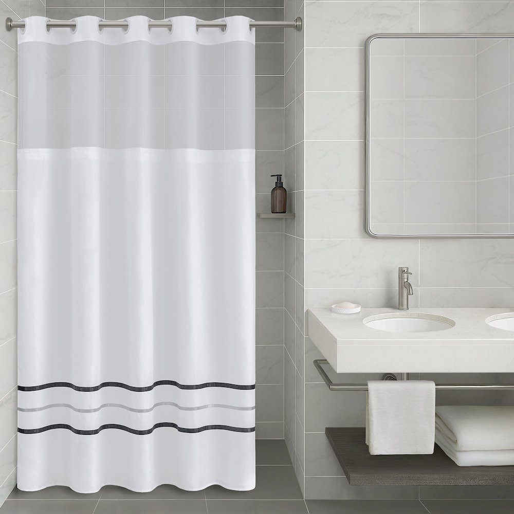 Plain Weave Premium Shower Curtain- Ribbon. Picture 1