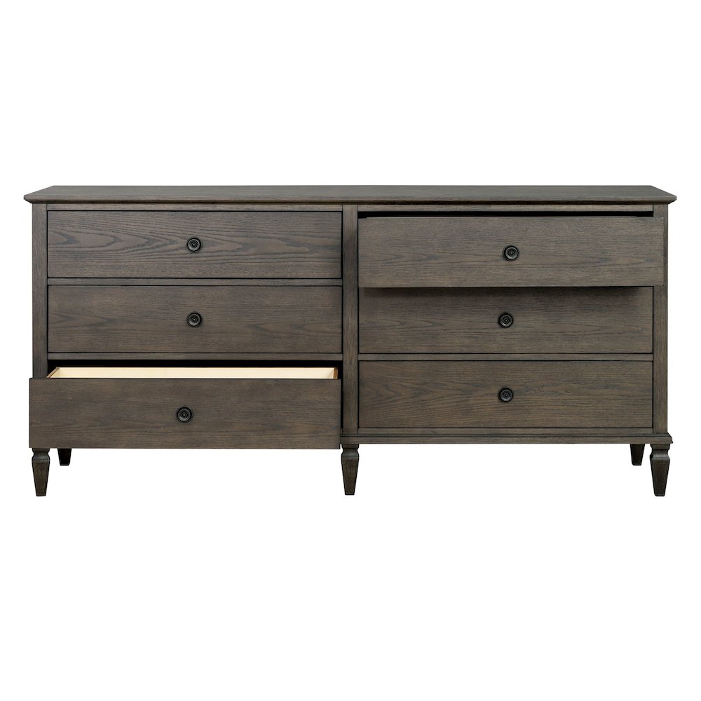 Victoria 6-drawer wood dresser (70"), Antique Brown color. Picture 1