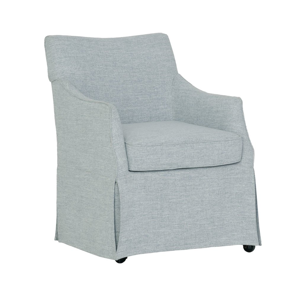 Upholstered Skirted Dining Arm Chair with Hidden Casters. Picture 1
