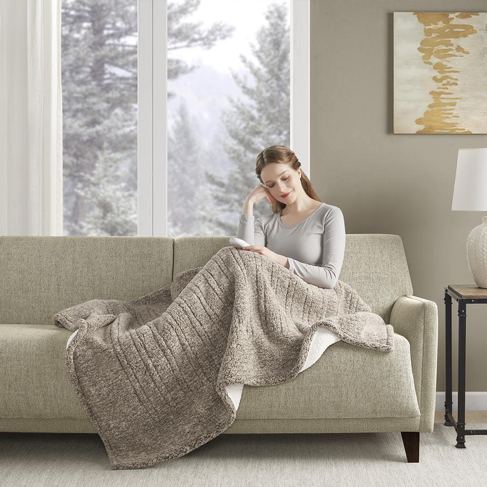 Marbled Sherpa Heated Throw, Grey color. Picture 4